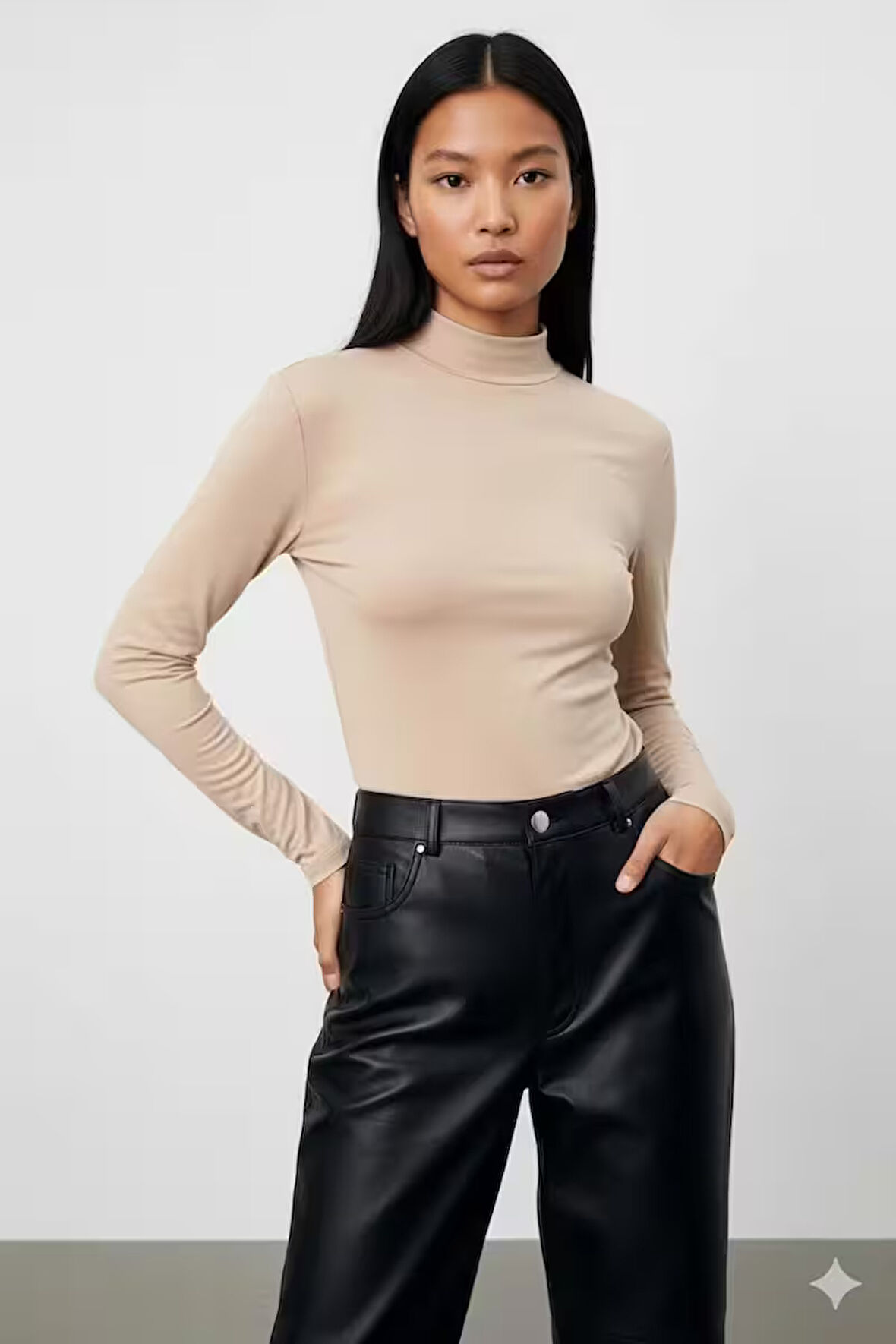 Uzun Kollu 2'li Kadın Balıkçı Yaka Badi (Siyah-Bej)