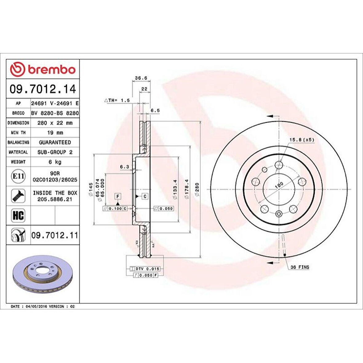ON FREN DISKI-280X22 5×100 (VW GOLF 98-06  AUDI A3 97-03  SEAT LEON 00-06)