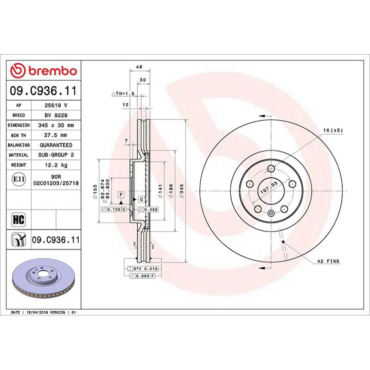 FREN DISK ON HAVALI IC 345-5 VOLVO  S60 III - S90 II - V60 II - V90 II - XC40