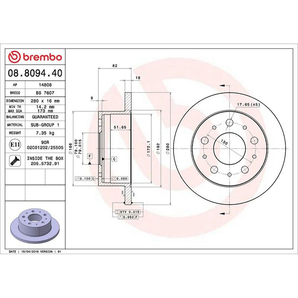 FREN DISKI ARKA DUZ 280MM 18Q ( FIAT    DUCATO 2.3JTD /  PEUGEOT    BOXER 06-  )