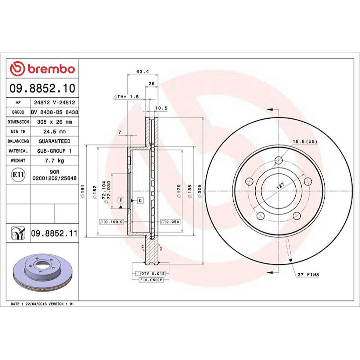 FREN DISK ON HAVA KANALLI 305-5 ( JEEP  CHEROKEE 98 - 04 )