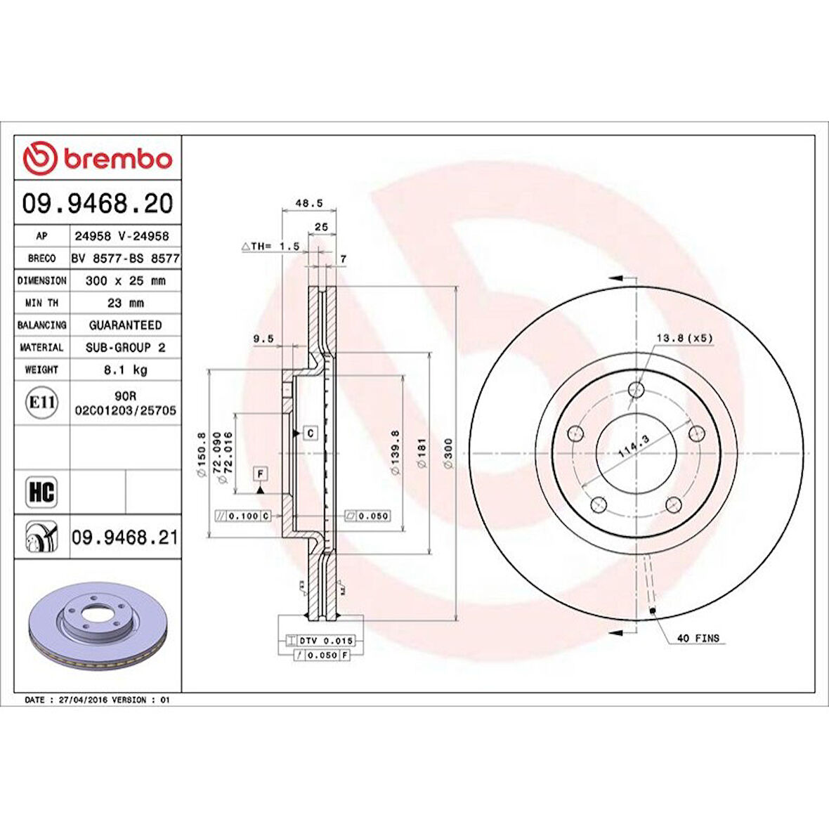 FREN DISKI ON HAVALI (300-5)-(MAZDA-3 03/07  2.0 /MAZDA-5 05/ )