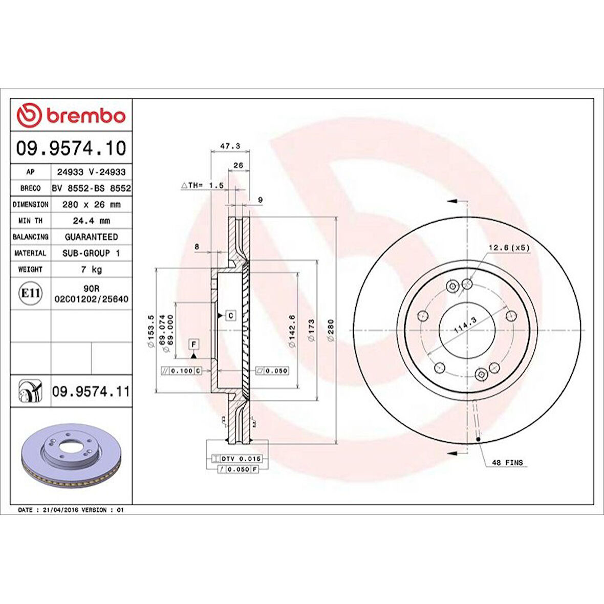 FREN DISKI ON HAVALI (280-5)-(HYUNDAI  TUCSON 04-10/SPORTAGE 04-10/SONATA 2005/2011  2.0 CRDI  )