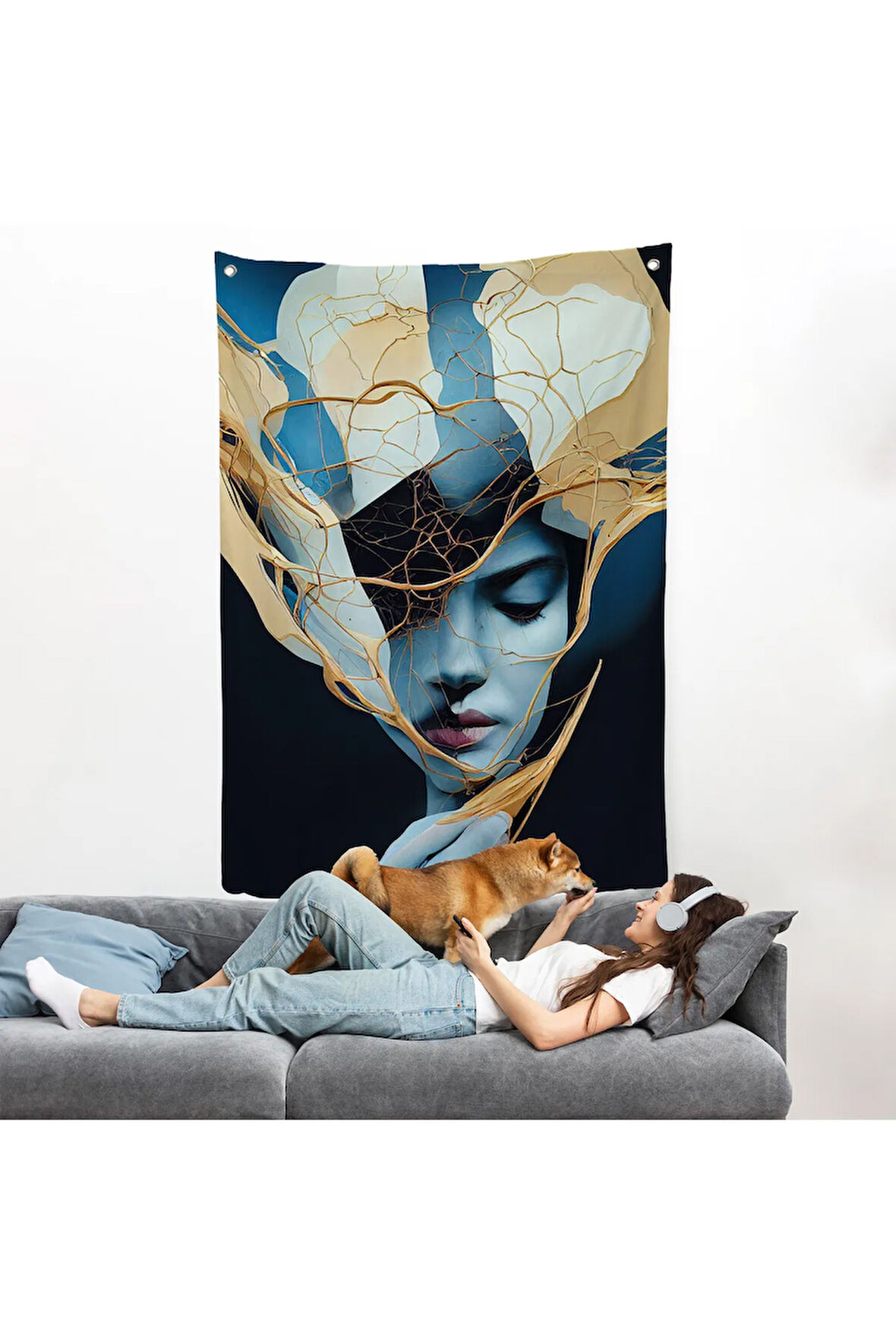 Kadın Yüzü İllüstrasyon Duvar Örtüsü-8020