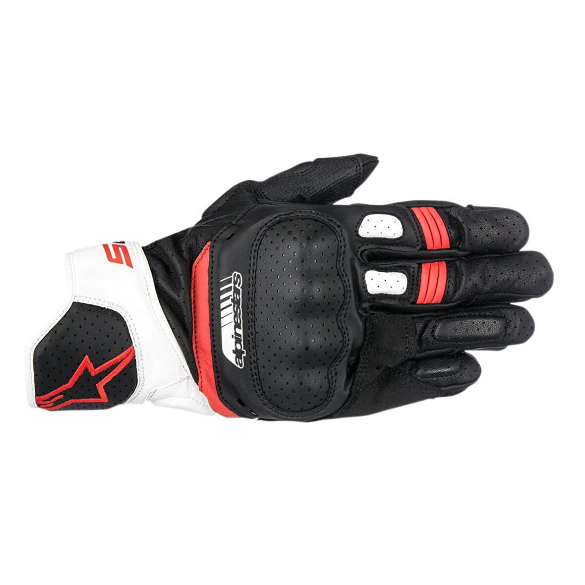 Alpinestars SP-5 Deri Korumalı Motosiklet Eldiveni Siyah  Beyaz  Kırmızı