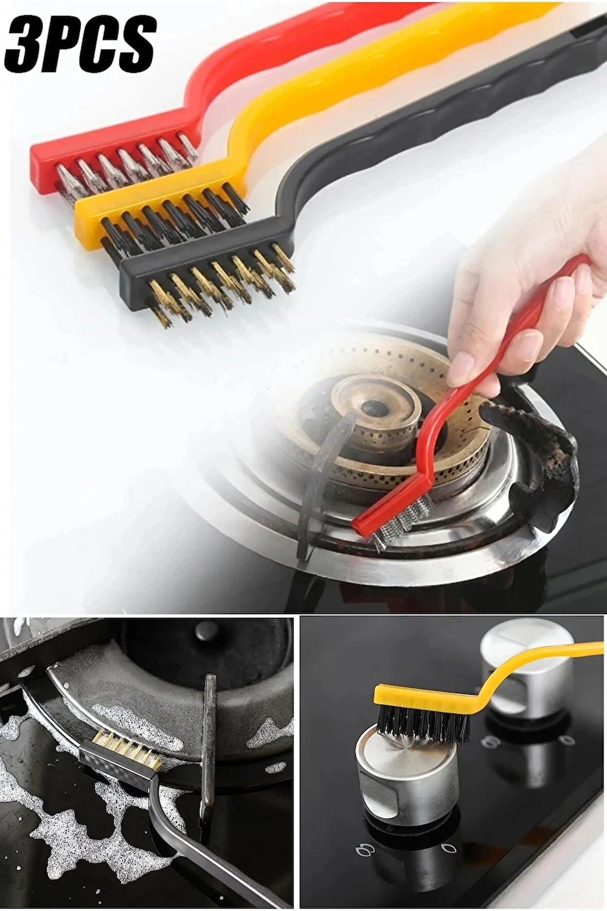 3’lü Tel Temizlik Fırçası Seti – Ocak, Fırın, Mangal, Airfryer ve Izgara Yağ & Pas Temizleyici