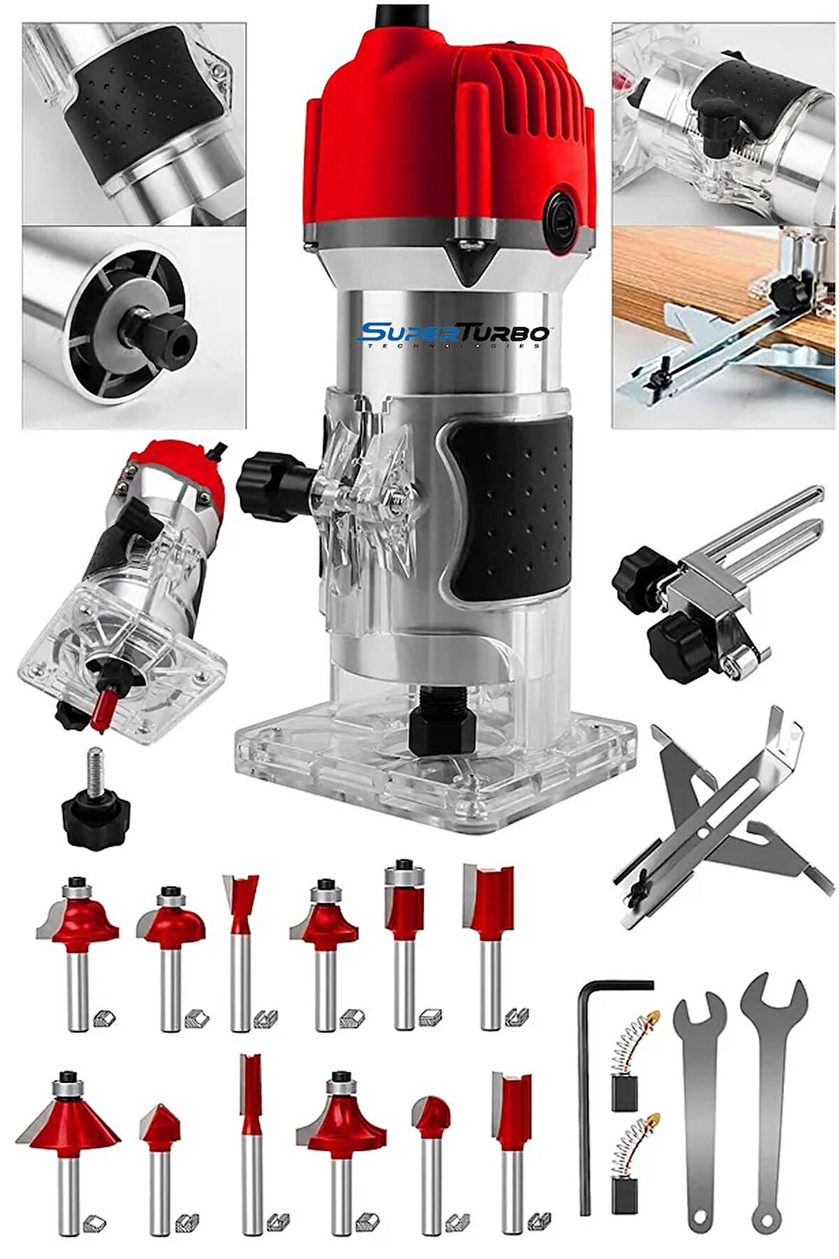 Bakır Sargı System 3000W Devir Ayarlı Formika Freze Makinesi 6 Mm Pens + 12 Adet Uç Set Hediye