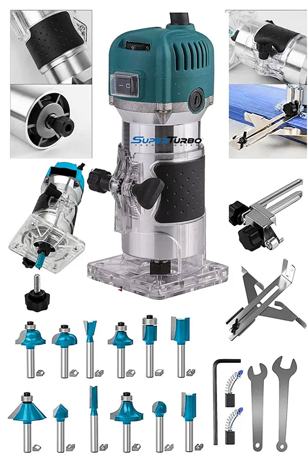 4000 Watt 6 Kademe Devir Ayarlı Formika Traşlama Freze Makinesi Ahşap Kanal Açma Mak+ 12 Adet Uç