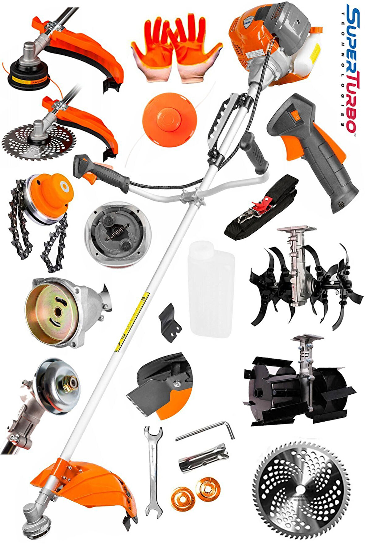 Germany FullMax 20HPX  Yan Tipi Benzinli Motorlu Ot Çalı Tırpanı + Toprak Eşeleme + Akrobat Çapa