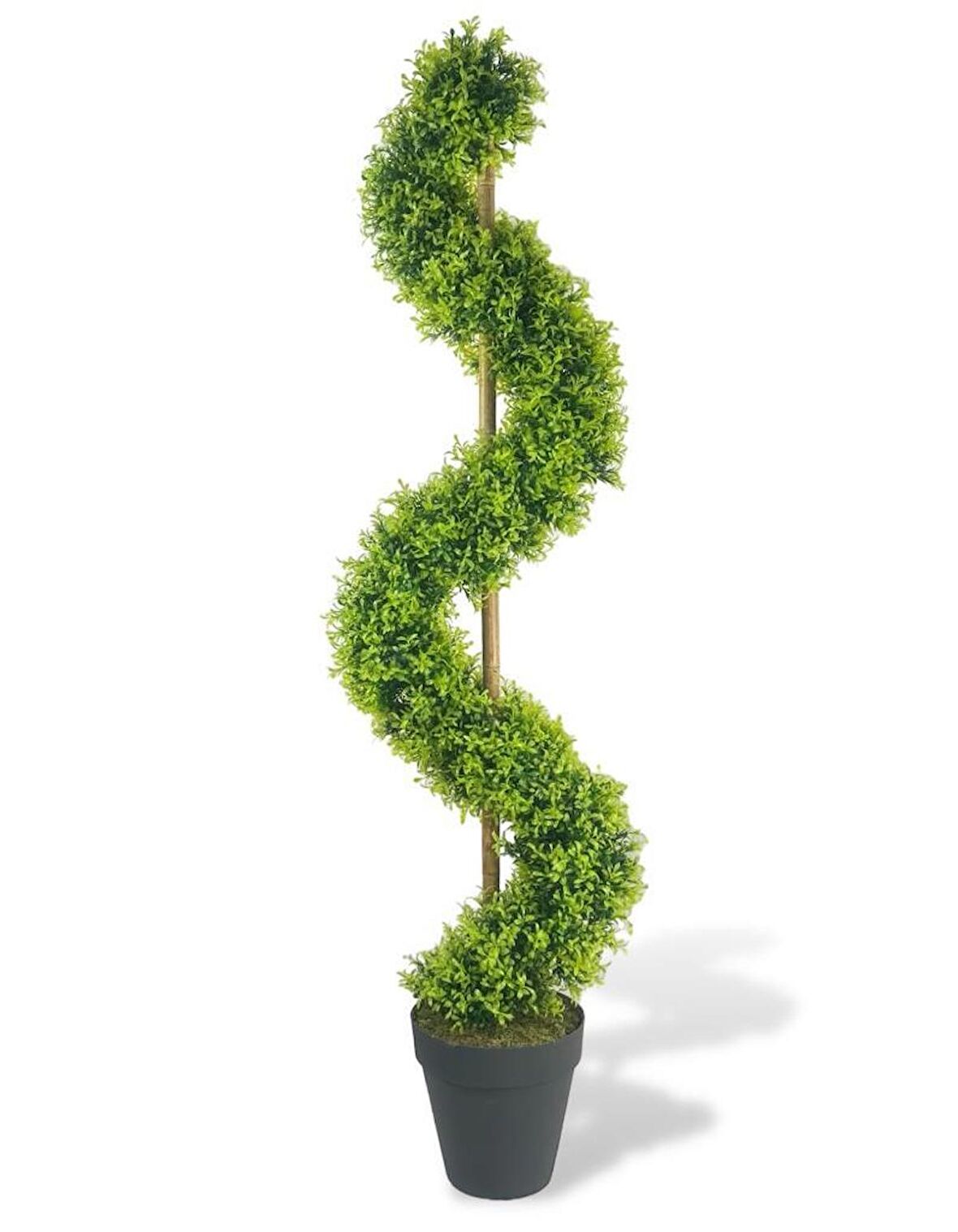 Yapay Ağaç Spiral Şimşir Ağacı İnce Yapraklı 160cm Bambu Saplı Salon Bitkisi Düz Yeşil 