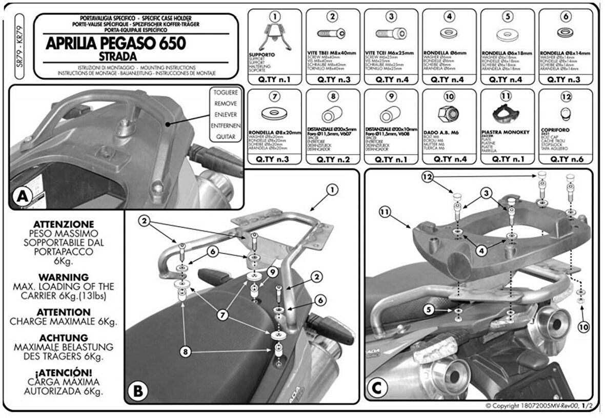 Kappa KR79 APRILIA PEGASO 650 STRADA-TRAIL (05-11) Arka Çanta Tasiyici