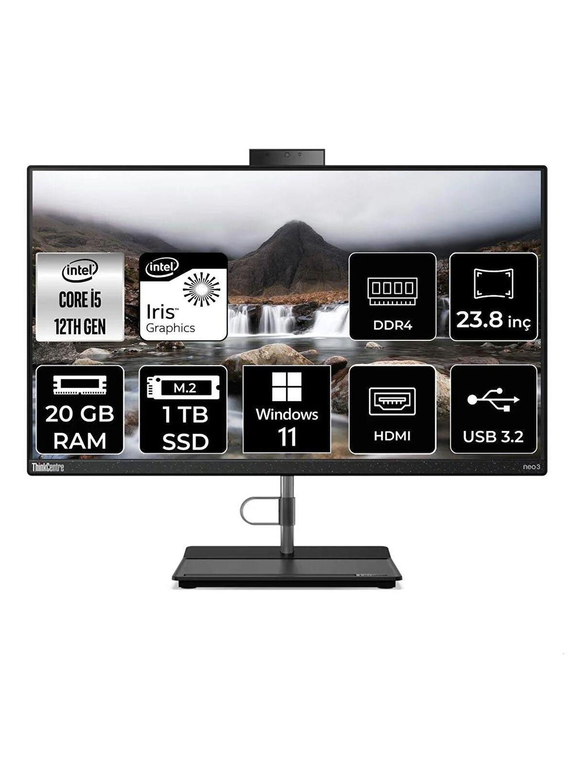 LENOVO THİNKCENTRE NEO 30A i5 1240P 20GB RAM 1TB SSD 23.8" FHD W11H ALL IN ONE PC 12B0002CTX 