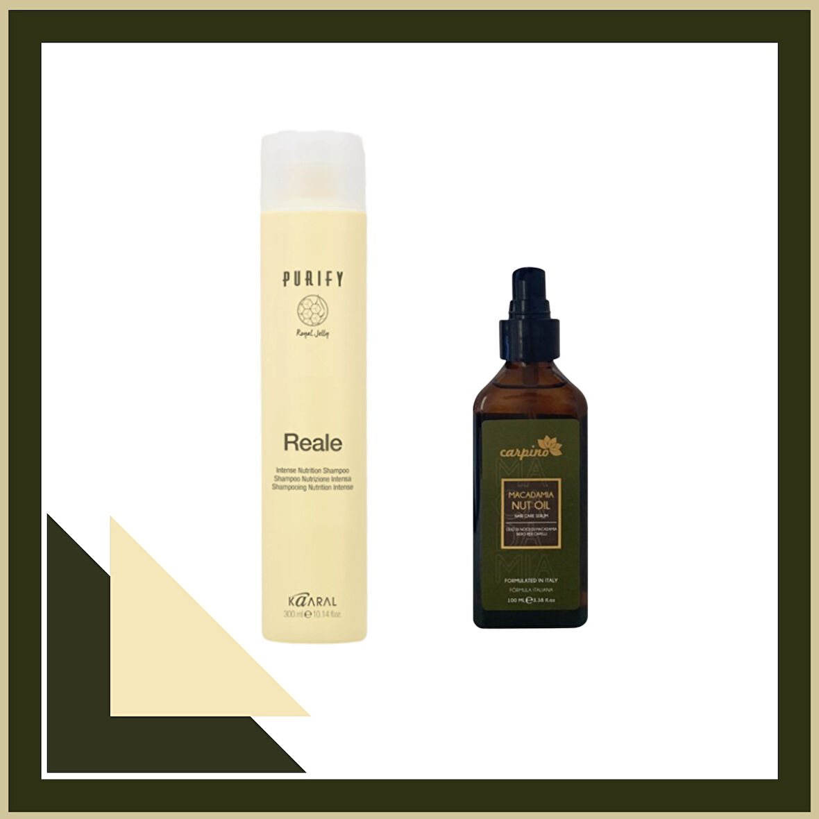 Kaaral Purify Reale Shampoo 300ml + Carpino Macadamia Nut Oil Hair Care Serum 100ml.Spray