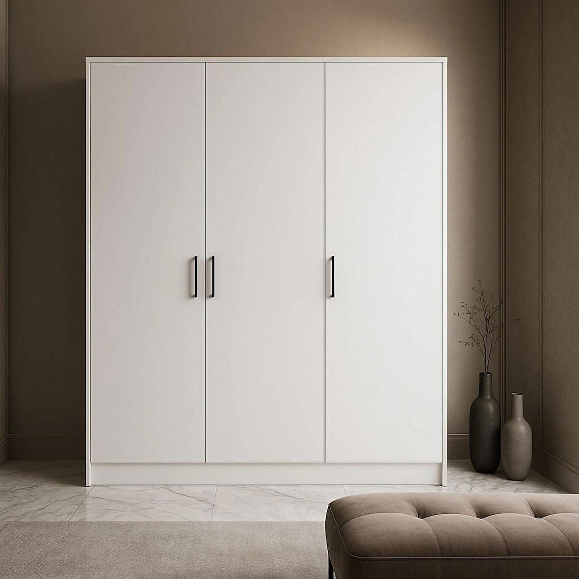%100 Mdf 3 Kapaklı Yüklük Dolap | 180X135X50 cm | Beyaz – Modern Çok Amaçlı Gardrop