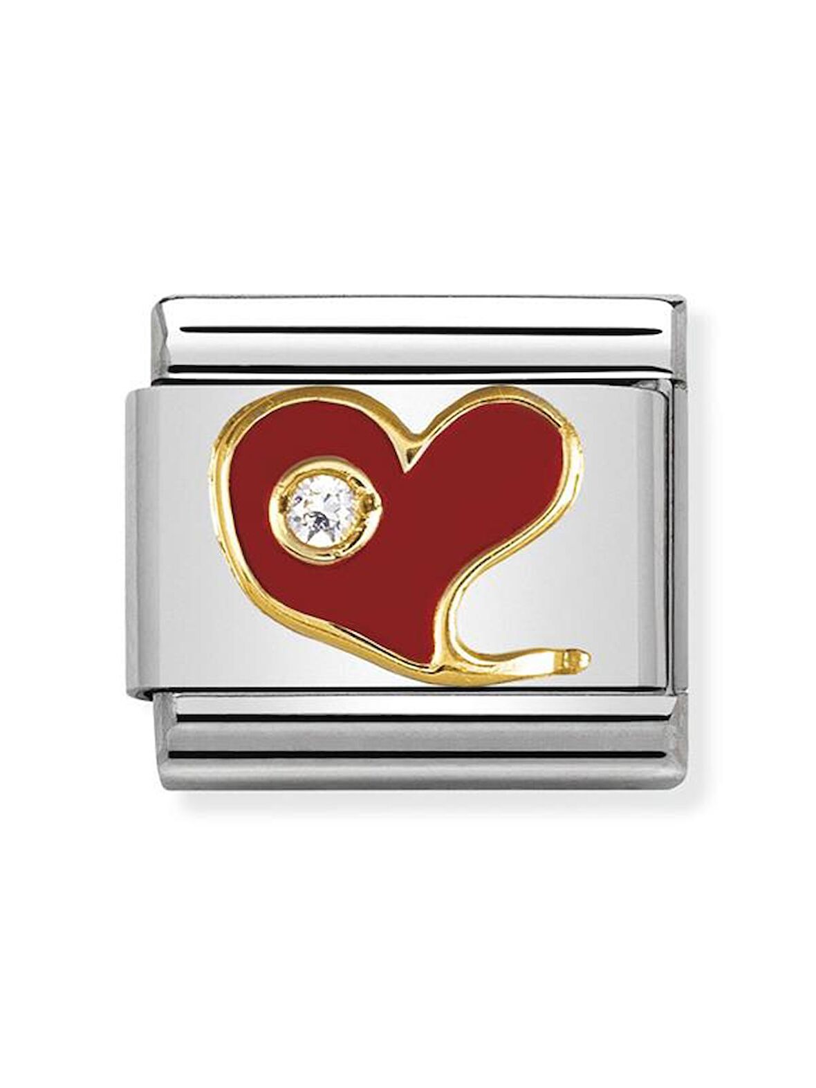 Composable Classic Dekoratif Link - Semboller - Kırmızı Kalp -  18K Altın Zirkon