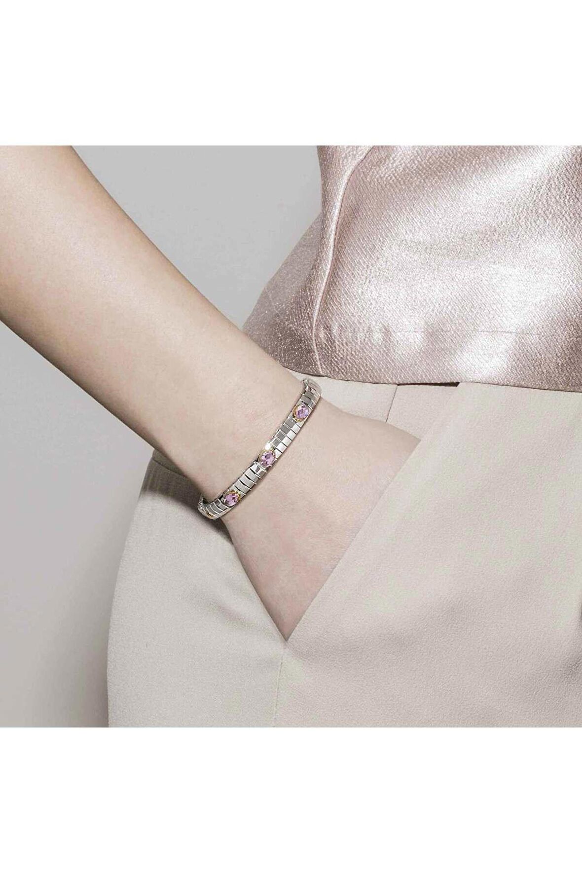 18K altın ve 1 kübik zirkonya (011_Siyah) ile paslanmaz çelik içinde EXTENSION Bileklik (ler)