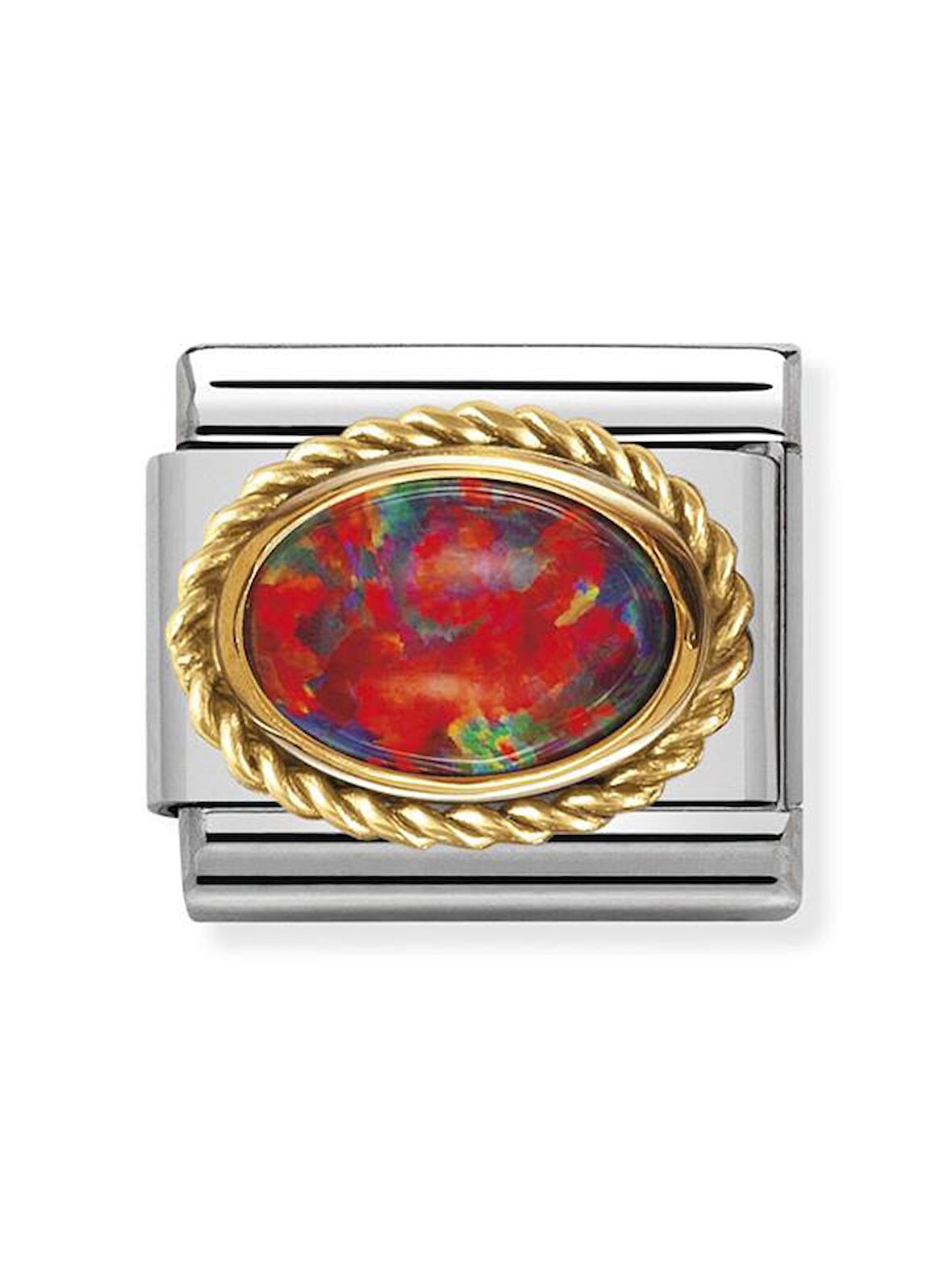 Composable Classic Dekoratif Link - Taşlar Oval - Kırmızı opal - (08 Red Opal) 18K Altın