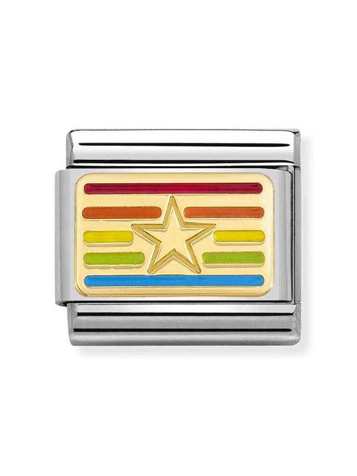 Composable Classic Dekoratif Link - Plakalar - Gökkuşağı yıldız bayrağı -  18K Altın