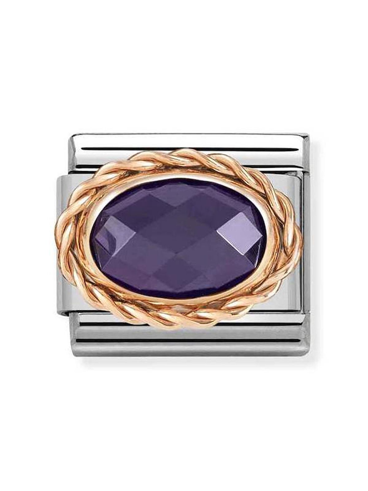 Composable Classic Dekoratif Link - Yüzey İşlemeli Oval - Mor -  9K Rose Altın