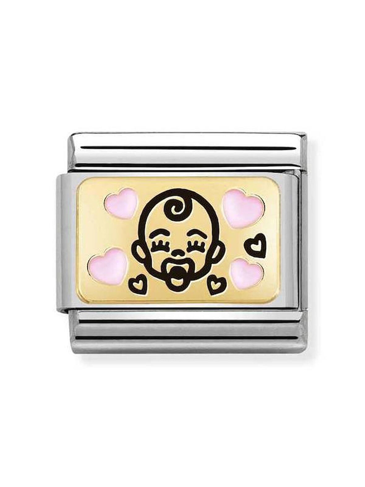 Composable Classic Dekoratif Link - Plakalar Mesajlar - Pembe bebek -  18K Altın