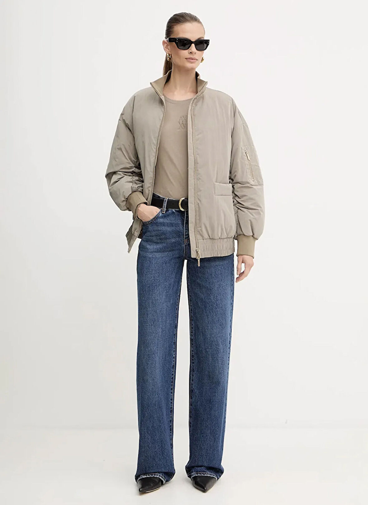 Armani Exchange Yüksek Bel Düz Paça Standart Antrasit Kadın Denim Pantolon XW000056