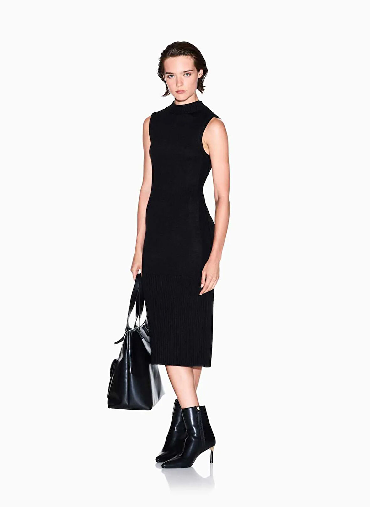 Armani Exchange Dik Yaka Düz Siyah Uzun Kadın Elbise XW001308