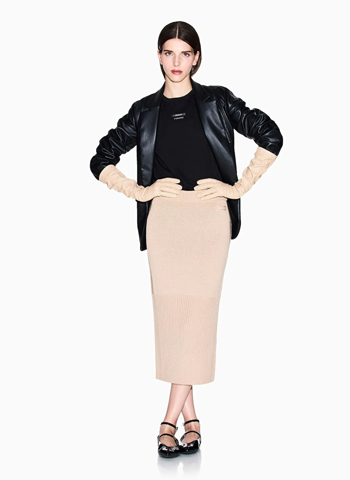 Armani Exchange Yuvarlak Yaka Desenli Siyah Kadın T-Shirt XW001369