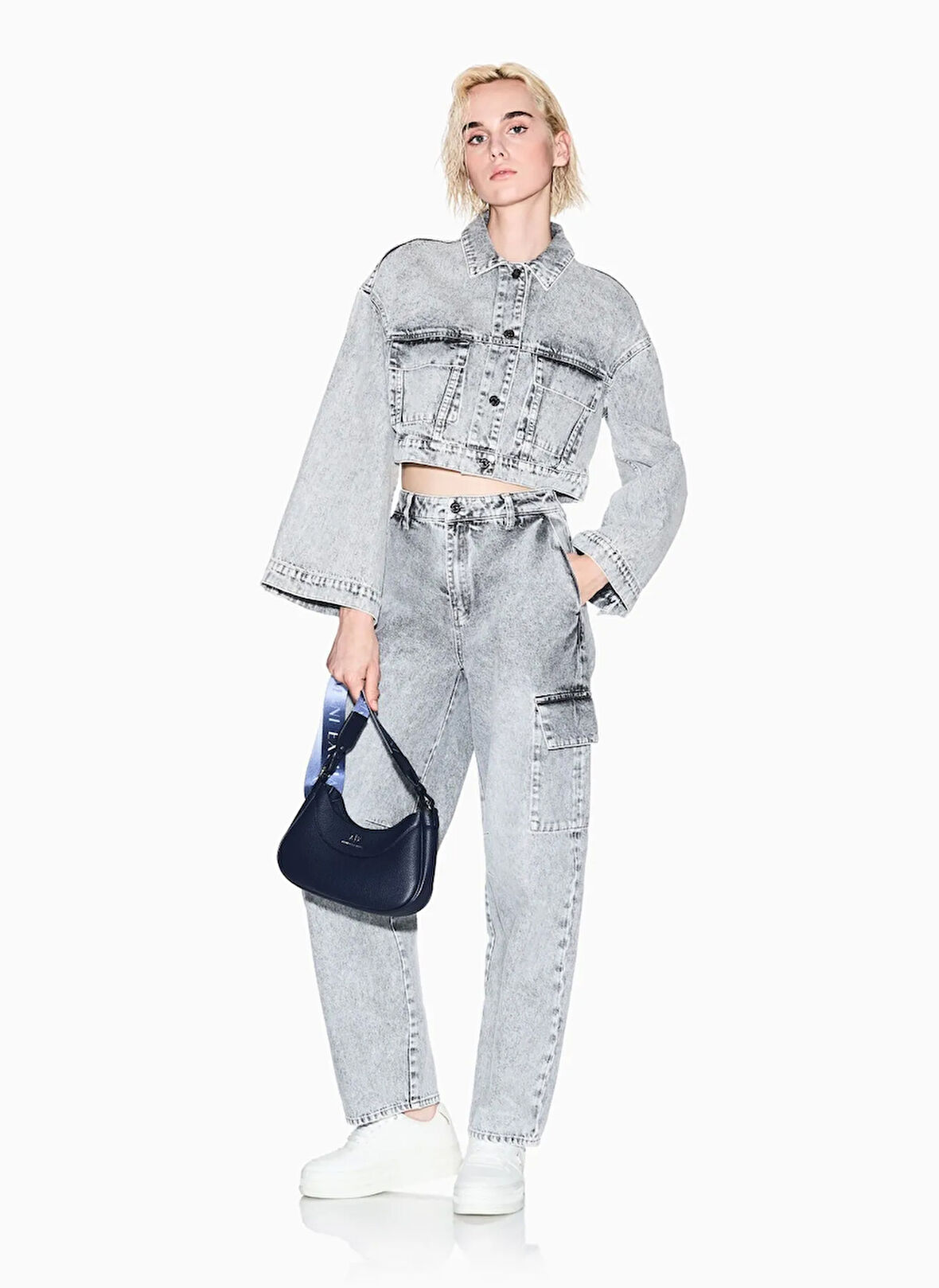 Armani Exchange Yüksek Bel Düz Paça Standart Bej - Gri Kadın Denim Pantolon XW001396