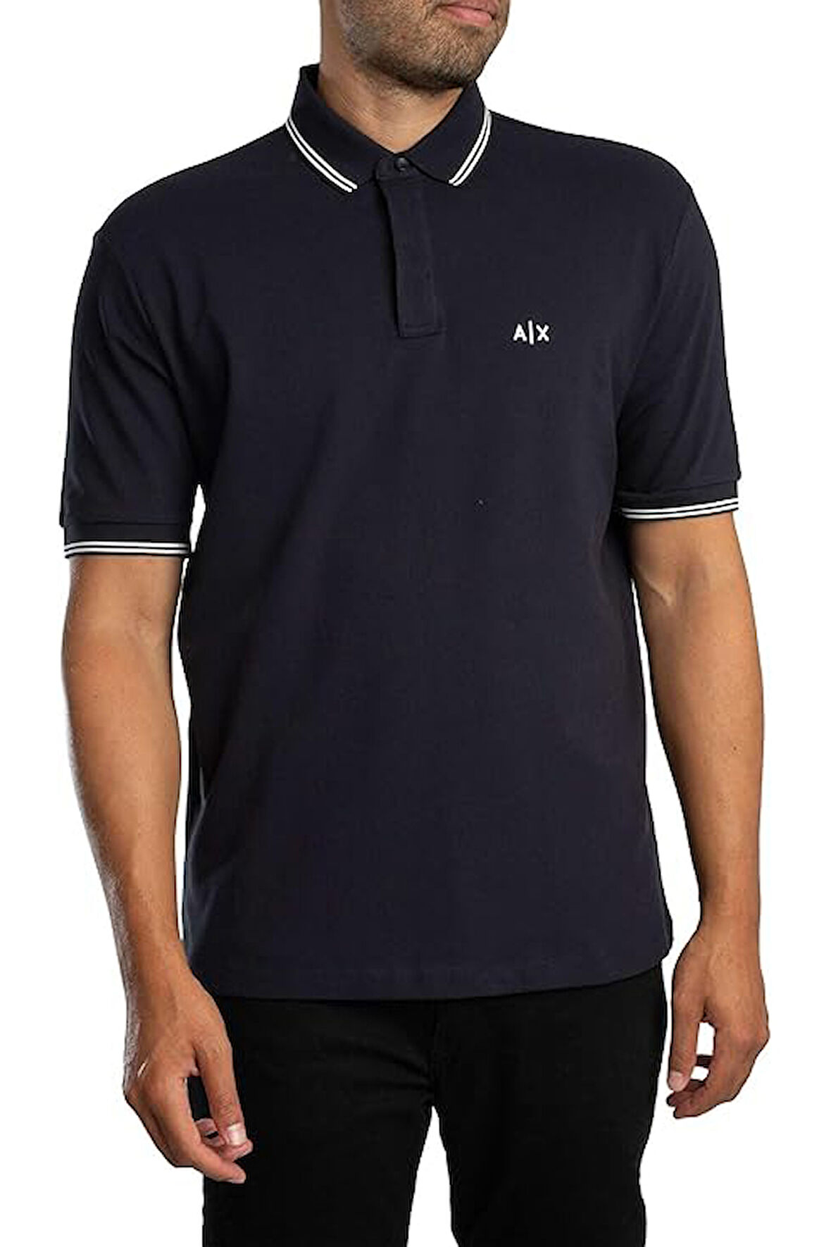 Erkek Regular Fit Yakası Çizgili Polo Yaka T-Shirt - Lacivert | M