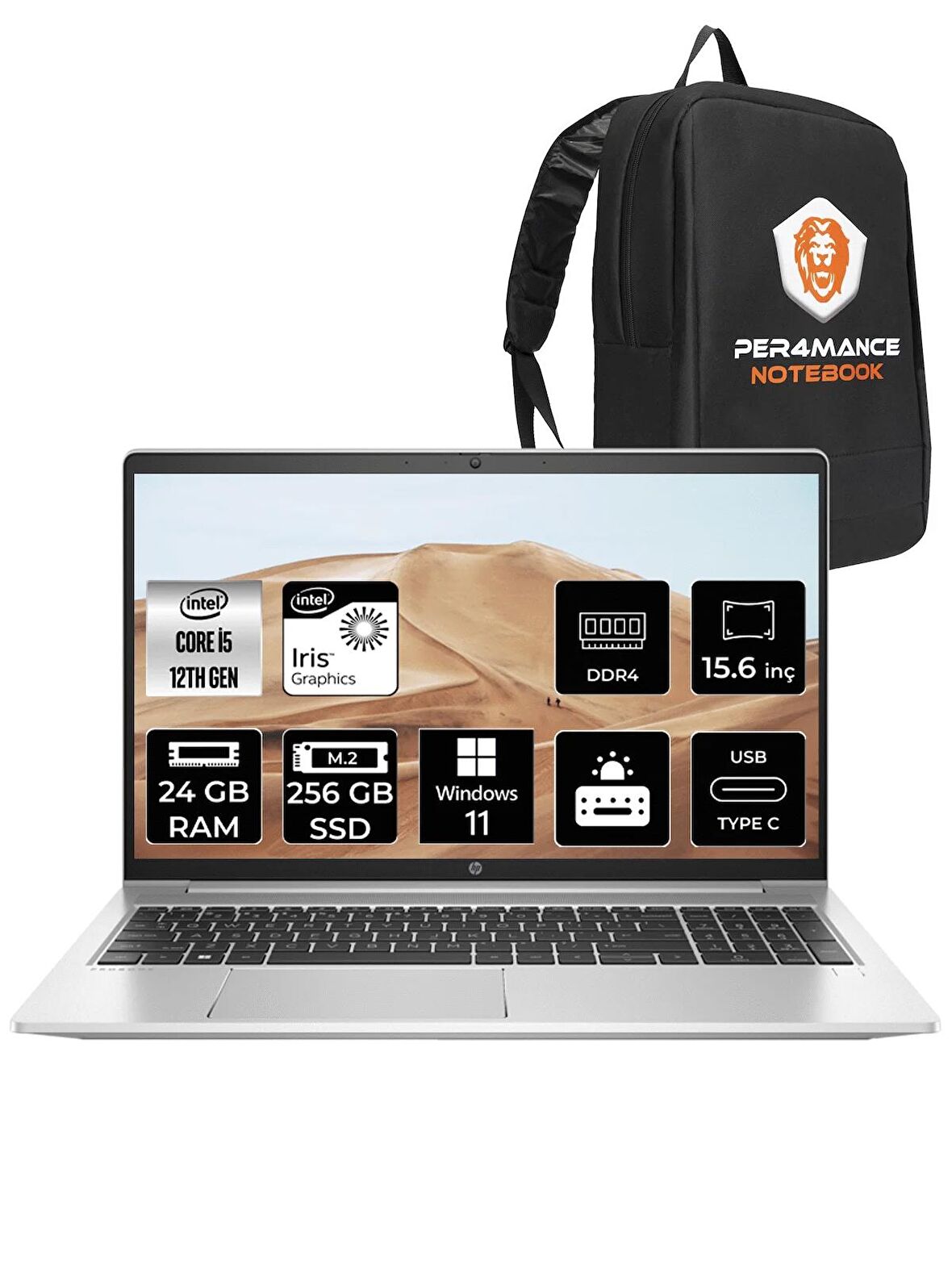 HP Probook 450 G9 i5 1235U 24GB 256GB SSD FDOS 15.6" FHD W11HOME 6A178EA & PER4 ÇANTA