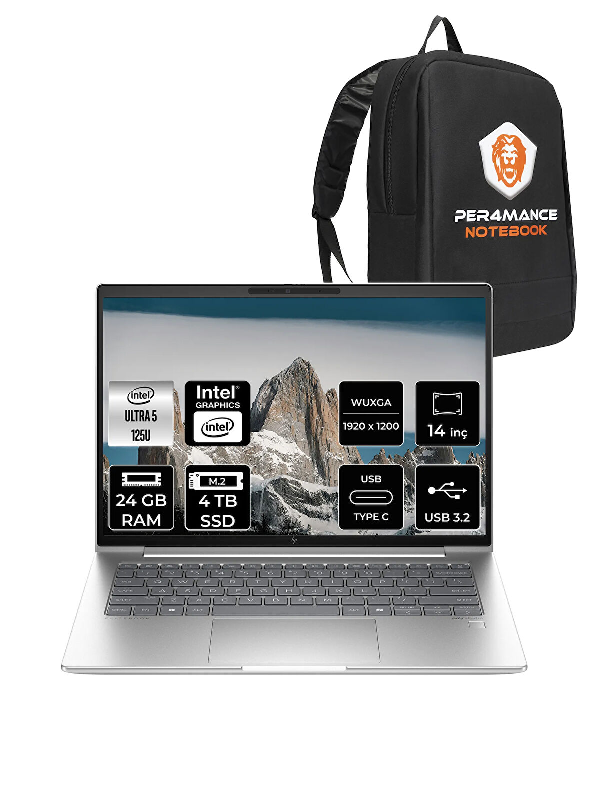 HP EliteBook 640 G11 İntel Core Ultra 5 125U 24GB 4TB SSD 14'' WUXGA FDOS A23E1EA & PER4 ÇANTA