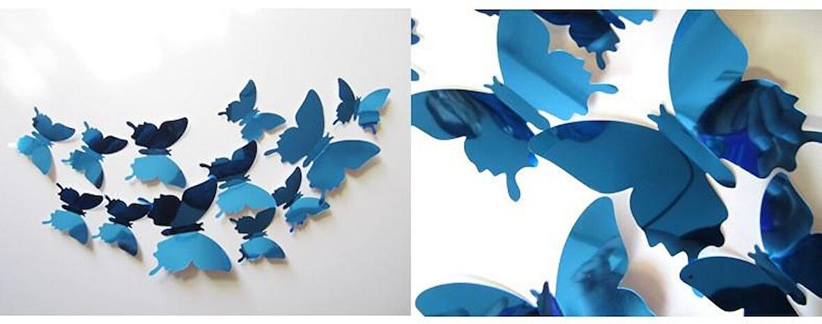 Ev Dekorasyon 3D PVC Kelebek 12 li Duvar Süsleme Mavi Aynalı V1