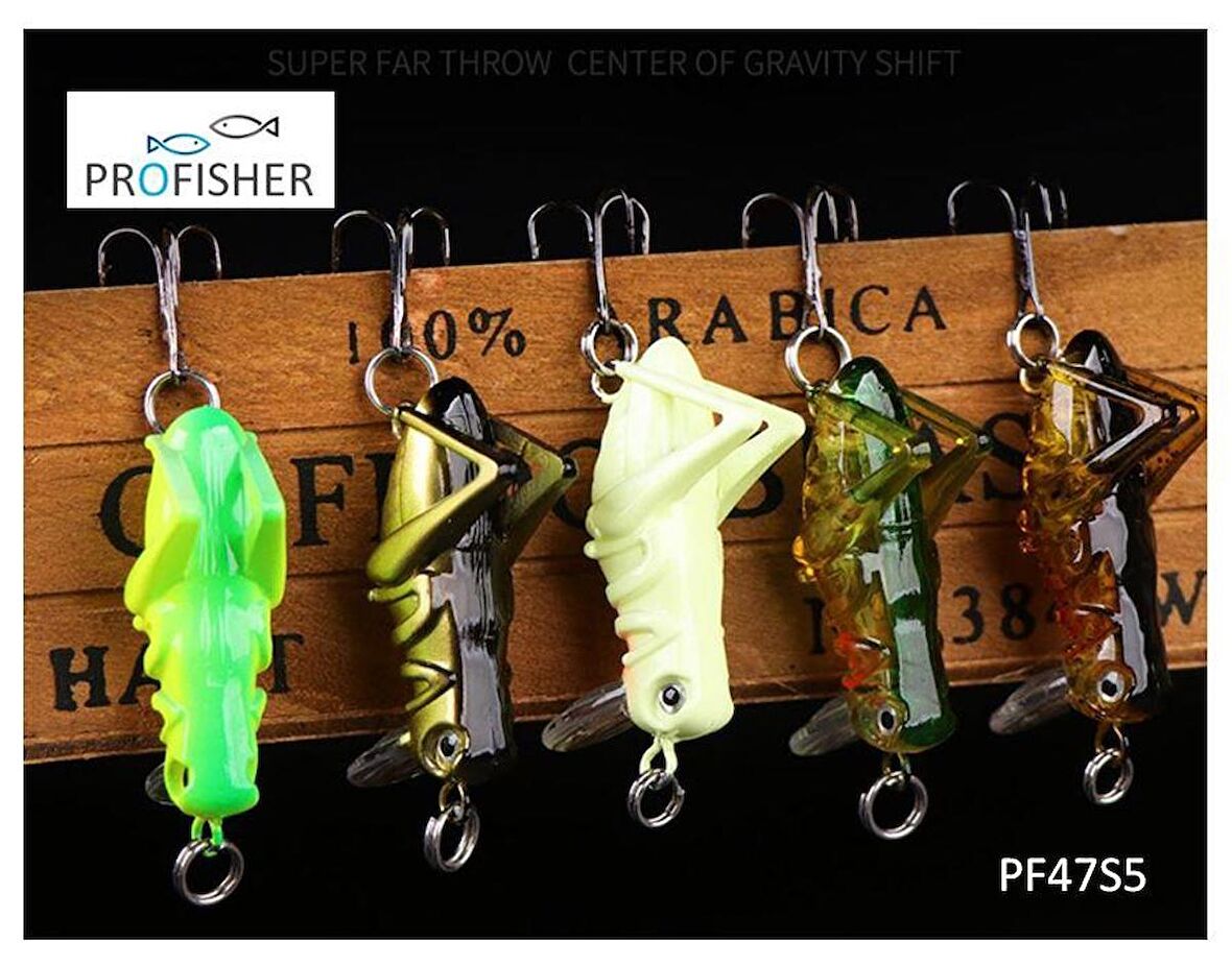 PROFISHER 5 Renk Set 1 Kanca Sahte Yem 3 gr 4 cm Grasshopper