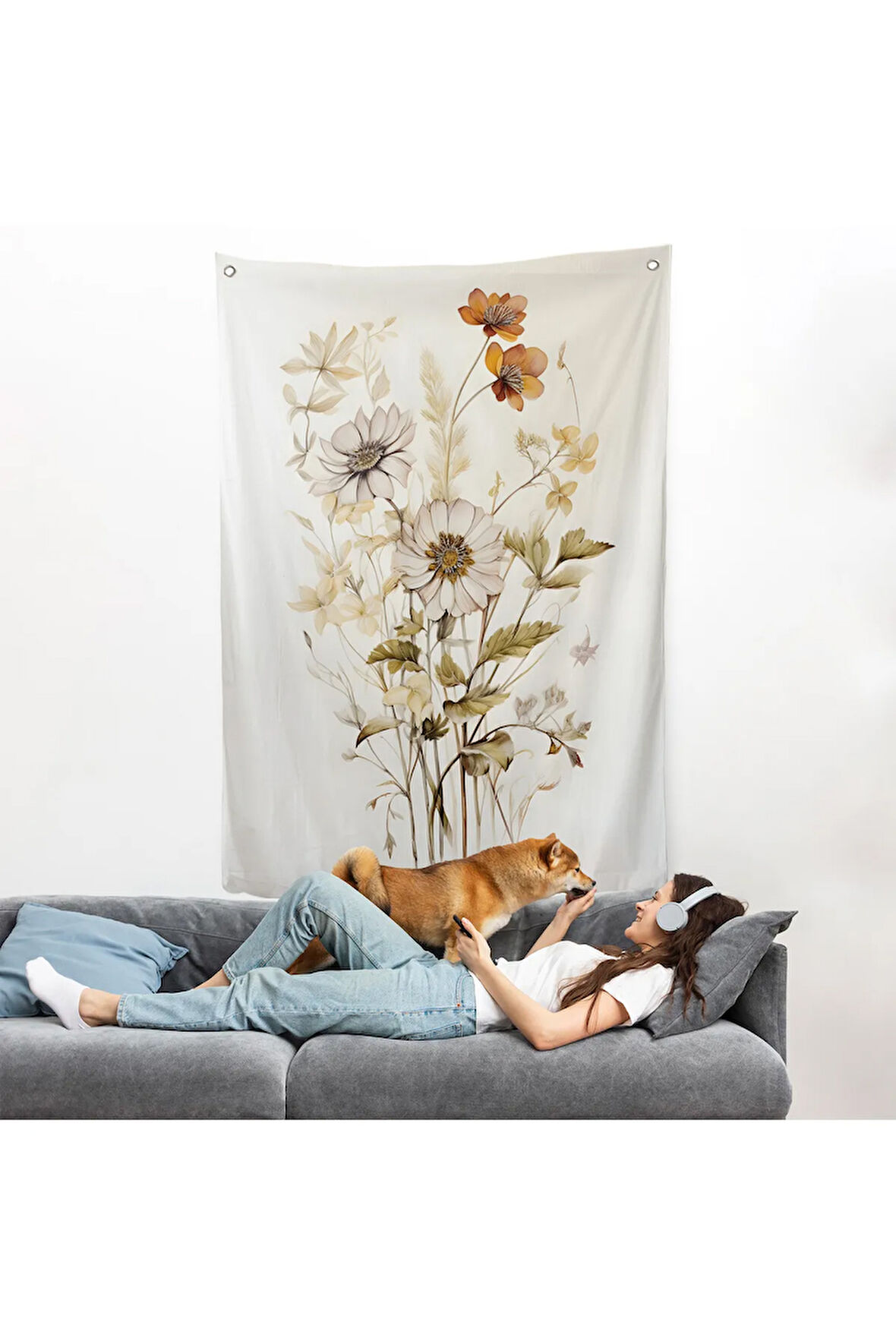 Soft Çiçekler Duvar Örtüsü-8040