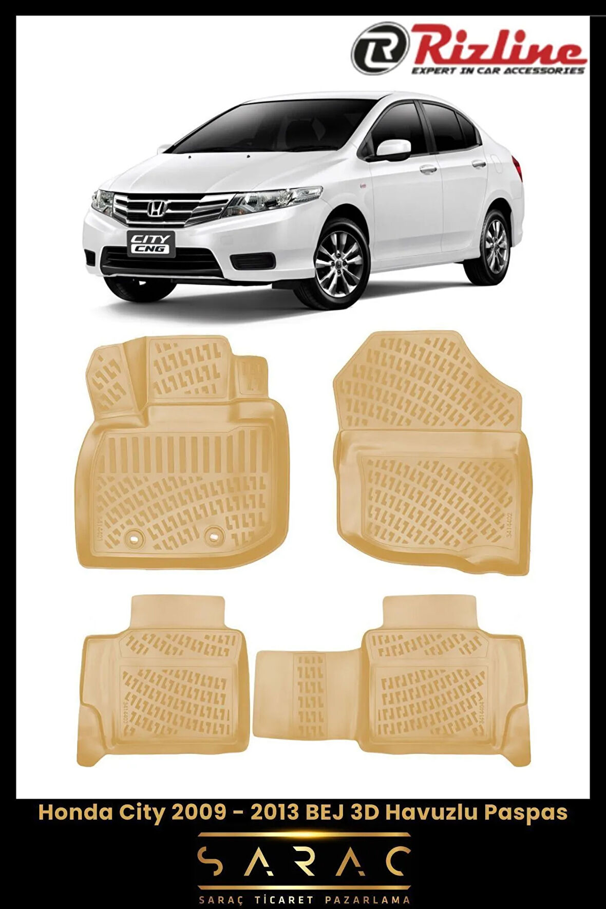Rizline Honda City 2010 Model BEJ 3D Havuzlu Paspas