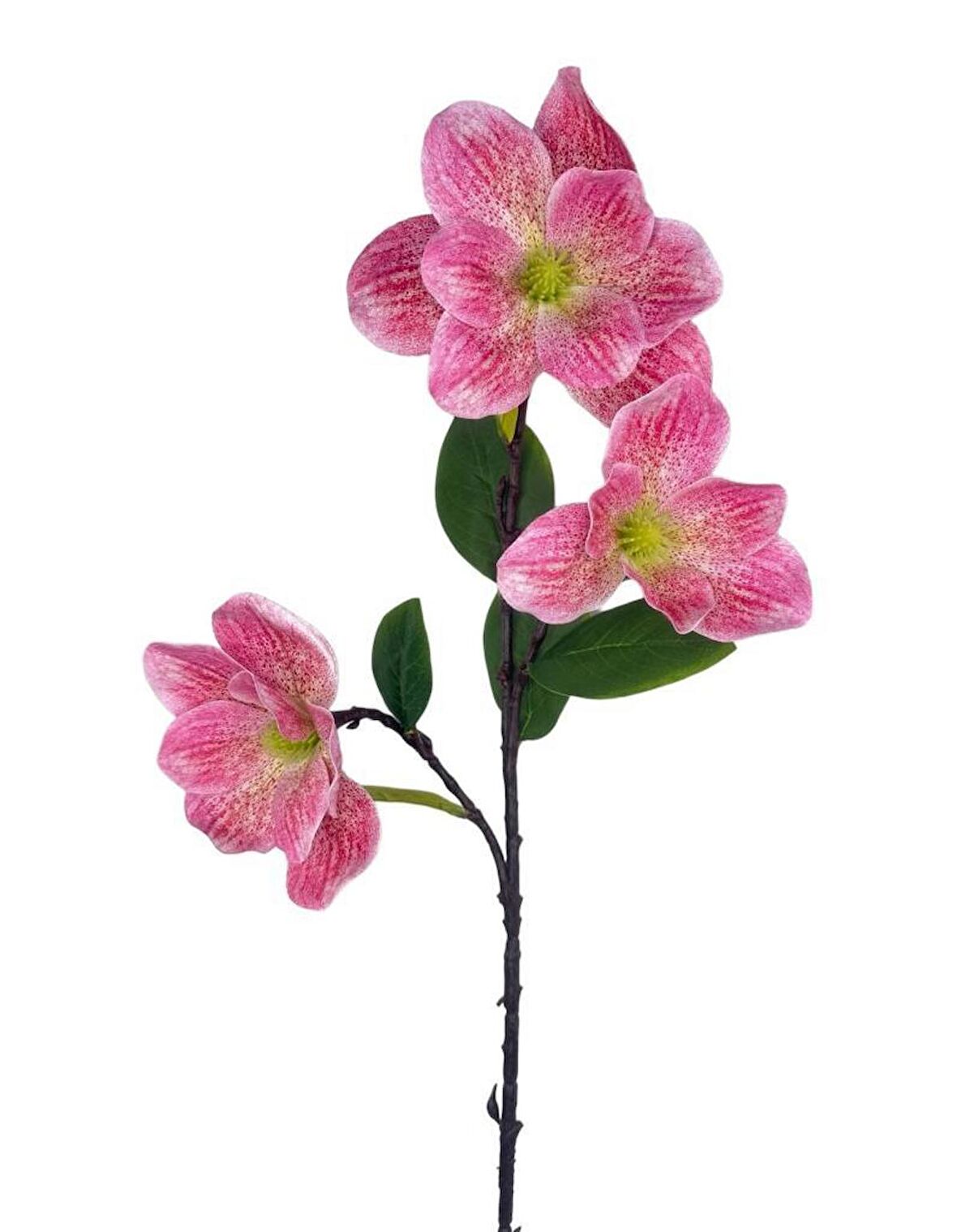 Yapay Çiçek Pembe Çilli Manolya Islak Doku 3 Kafalı Uzun Dal Çiçek Flowers 95cm