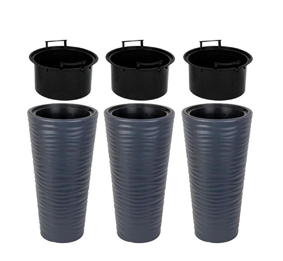 Omnipazar SO-KVT3 Kumsal Vazo Saksı Takımı 128 Litre Antrasit 3 Adet