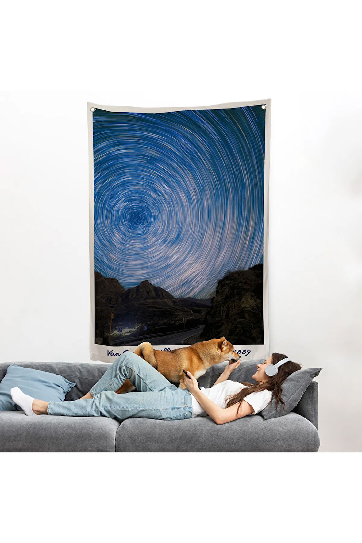 Vincent Van Gogh - Parlak Yıldızlı Gökyüzü Duvar Örtüsü - Brillant Starry Sky-8049