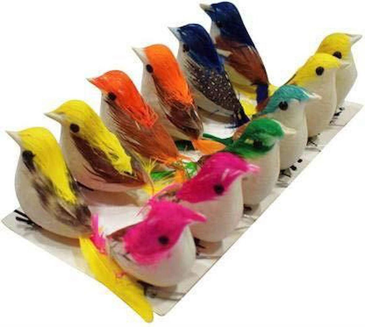 Yapay Karışık Renkli Kuş Serçe 9cm 12adet li Kutu