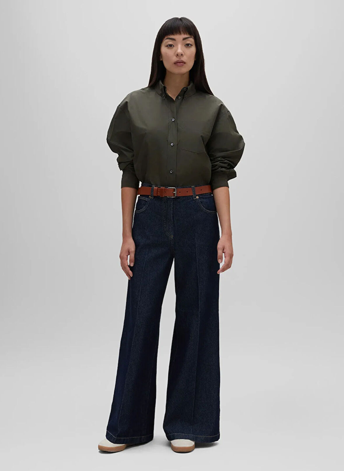 Aspesi Yüksek Bel Geniş Paça Standart Koyu İndigo Kadın Denim Pantolon G 0160 G371