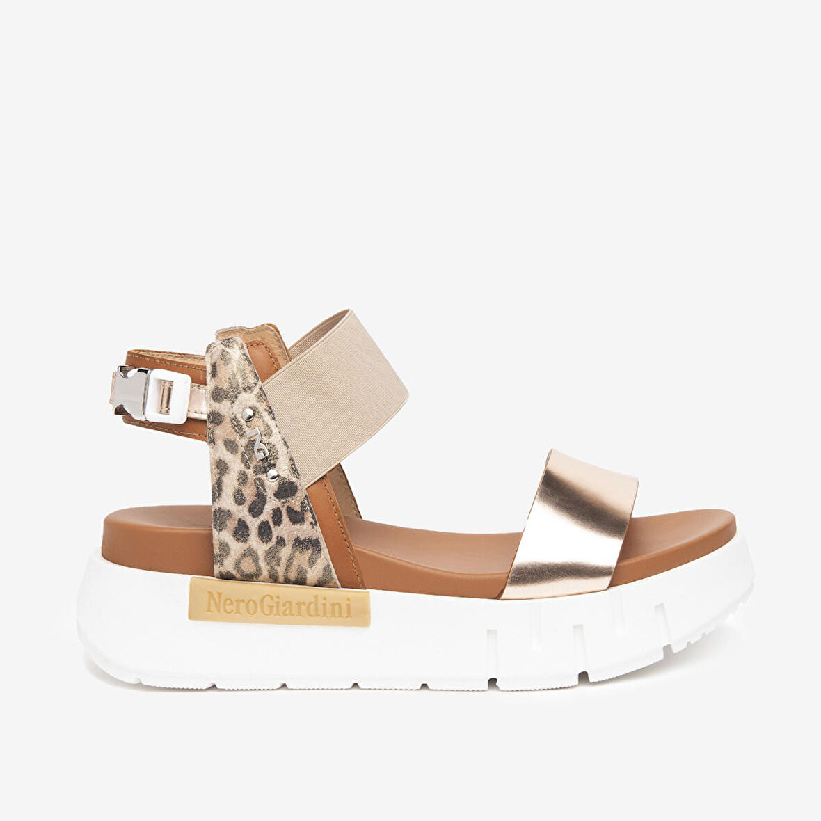 Nero Giardini  Kadın Sandalet E219022D NeroGiardini SPECCHIO OPACO PHARD ARMENIA COGNAC LEO GLITTER ORO TR LIGHT
