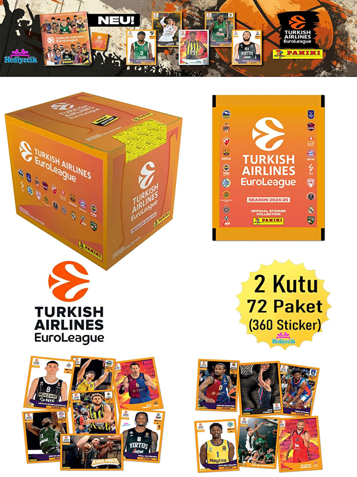Panini Turkish Airlines Euroleague 2025 Sticker Seti 2 Kutu (72 Paket)