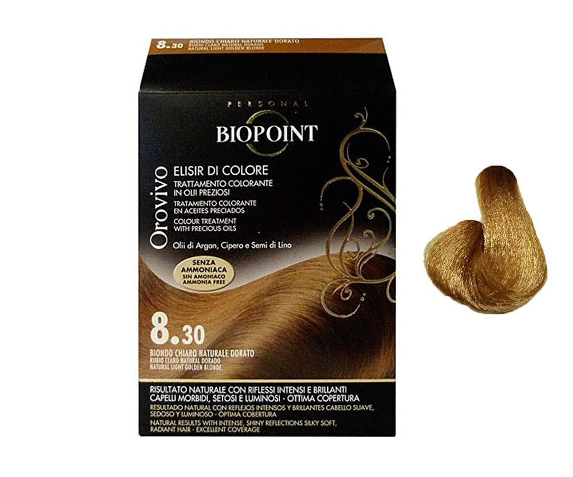 Biopoint Orovivo Elisir Colore Saç Boyası 8.30 Natural Light Golden Blonde - Doğal Altın Sarı