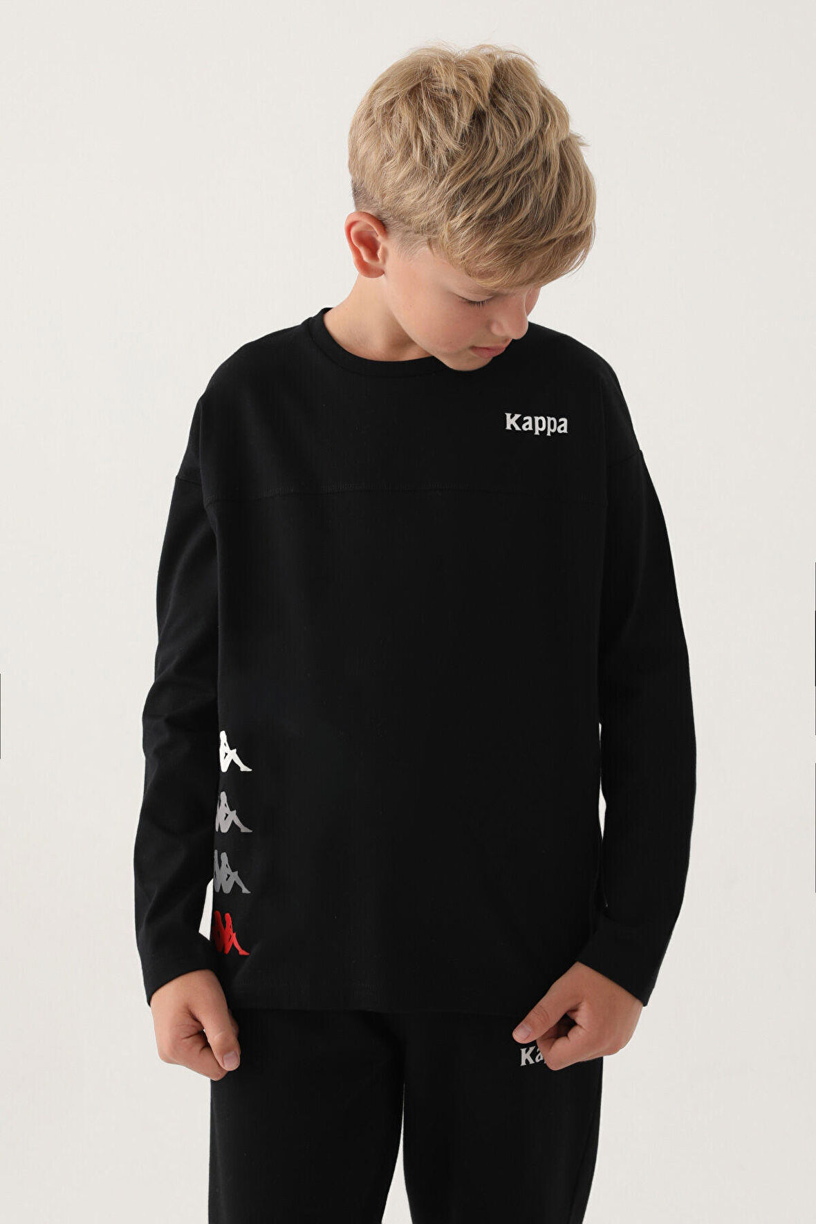 Kappa Siyah Bisiklet Yaka Kappa Logo Baskılı  Erkek Çocuk Sweatshirt