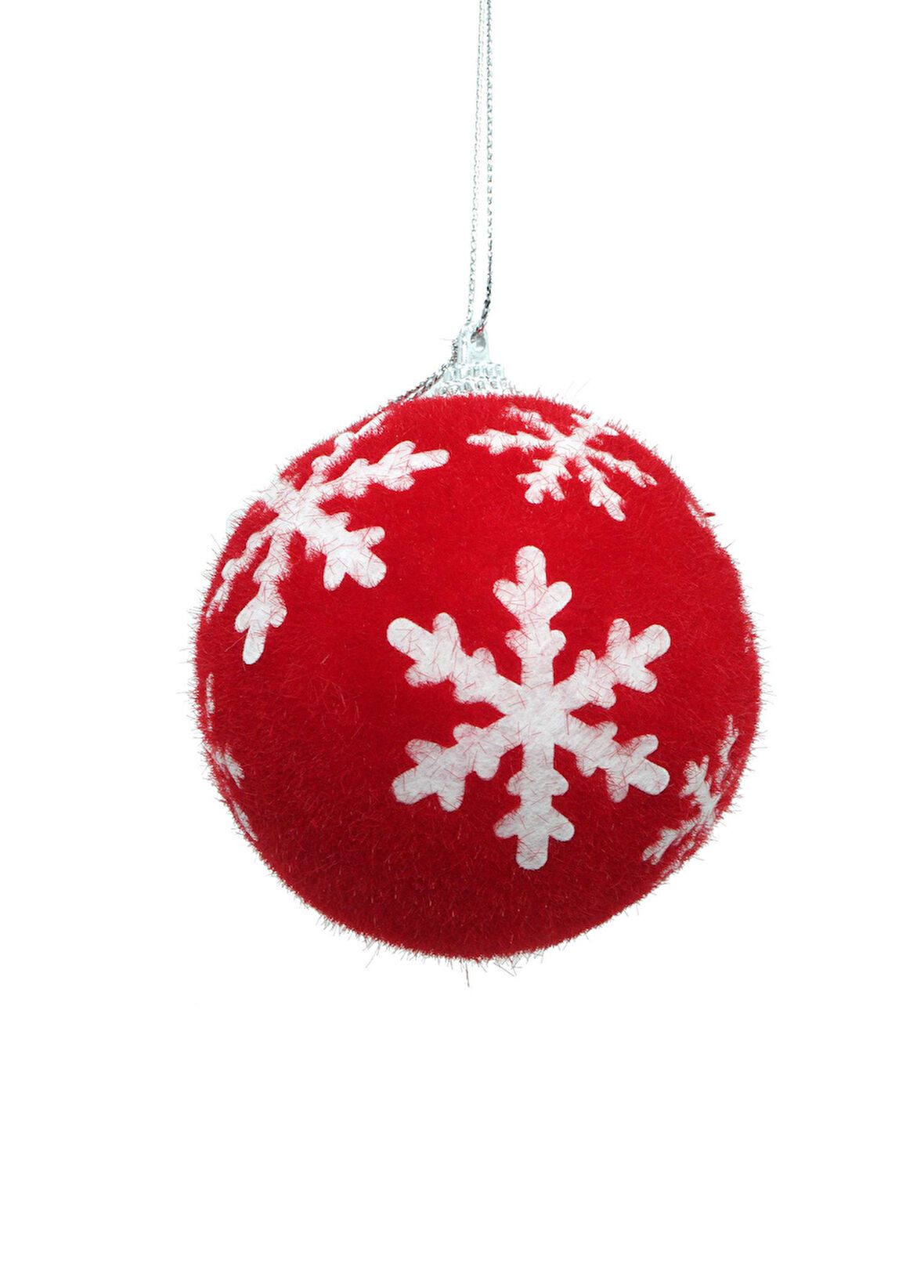 Yılbaşı Topu Kırmızı Kar Taneli 6 Adet 8cm