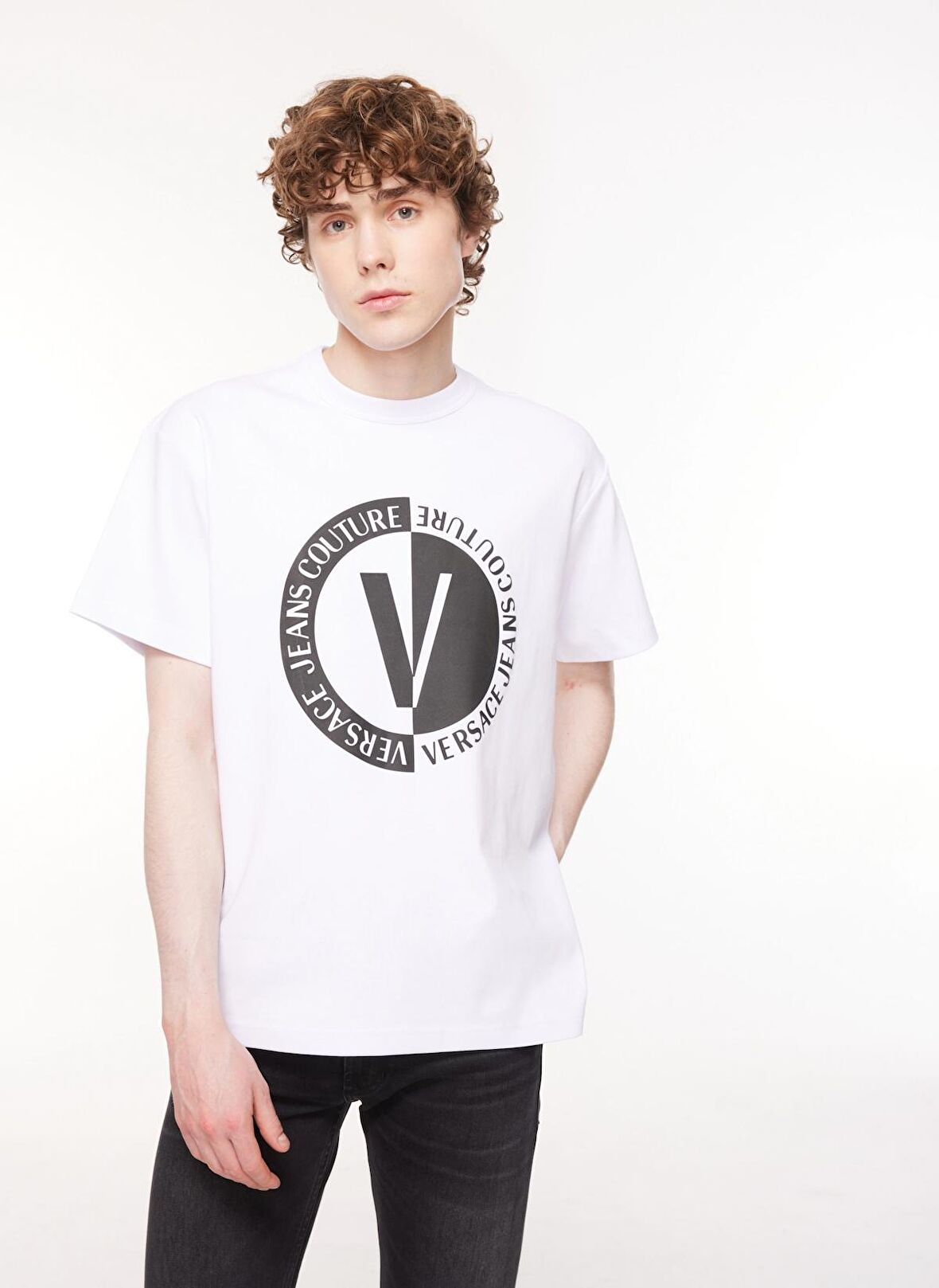 Bisiklet Yaka Beyaz Erkek T-Shirt 75GAHG05CJ01G003