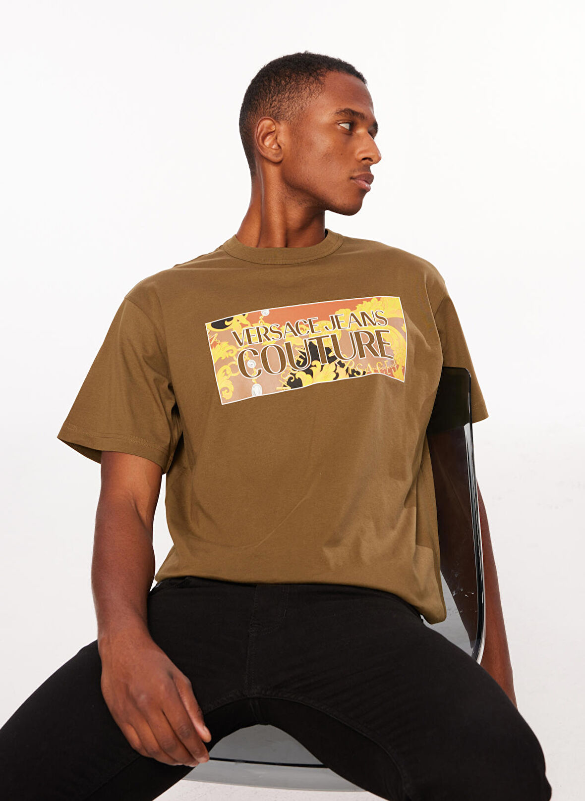Versace Jeans Couture Bisiklet Yaka Haki Erkek T-Shirt 75GAHE01CJ00E107