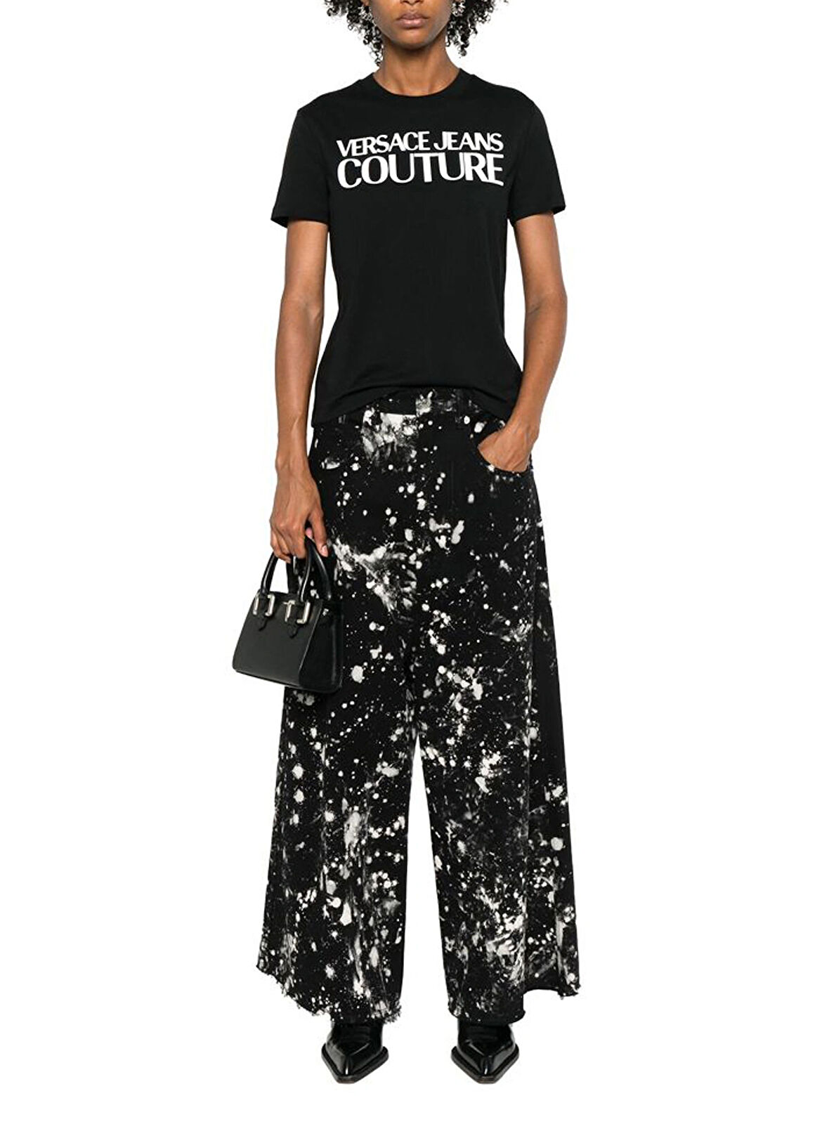 Versace Jeans Couture Yuvarlak Yaka Baskılı Siyah Kadın T-Shirt 77HAHE09