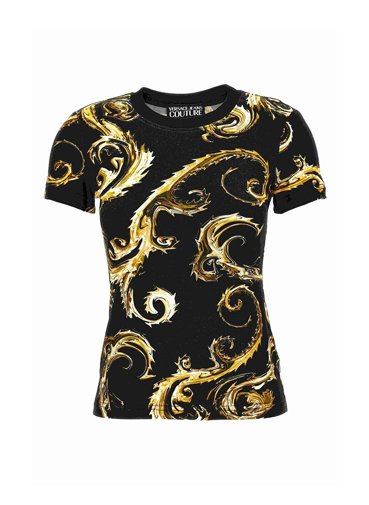 Versace Jeans Couture Yuvarlak Yaka Baskılı Siyah Kadın T-Shirt 77HAH608