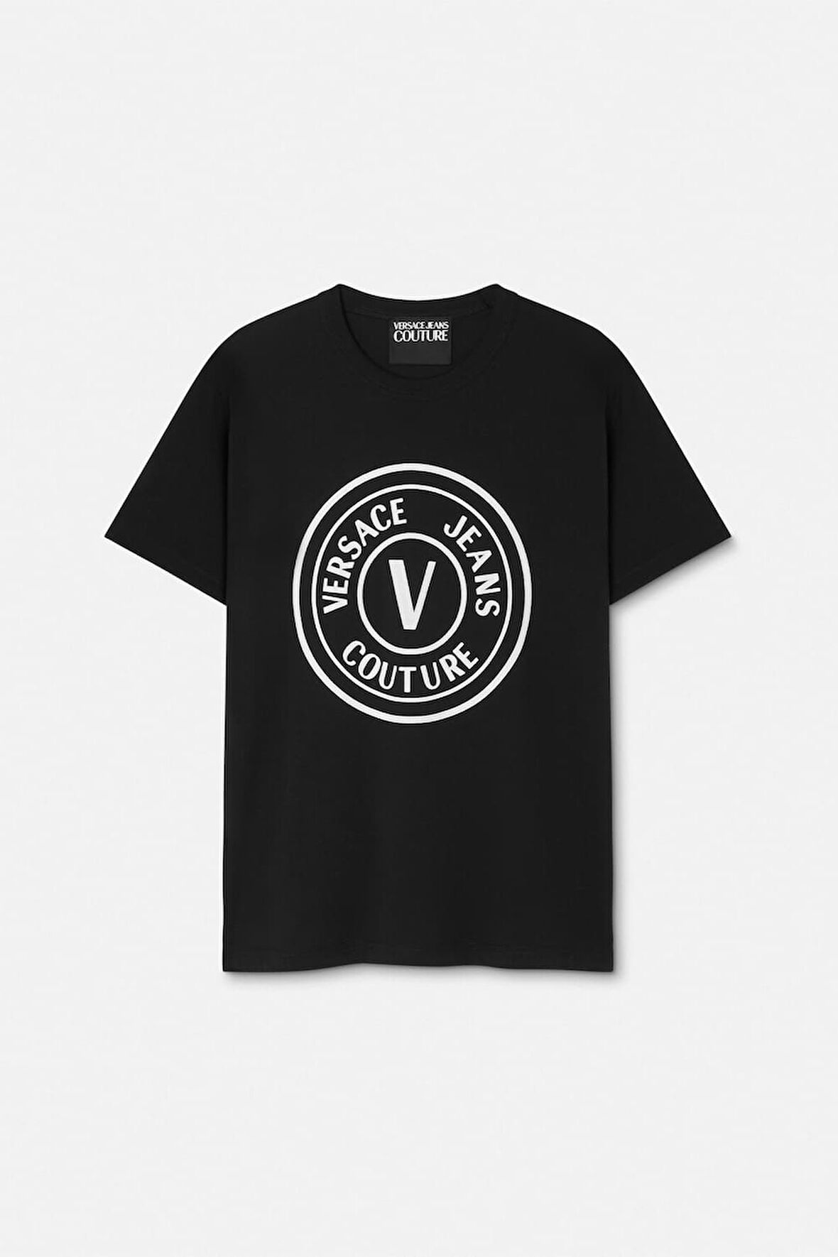 Erkek Regular Fit Kadife Baskı V Amblemli Bisiklet Yaka T-Shirt - Siyah | M